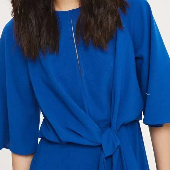 Topshop Dress Wide Half Sleeves Knot Tie Front Cobalt Royal Blue Mini Dress US 8 - Picture 3 of 16